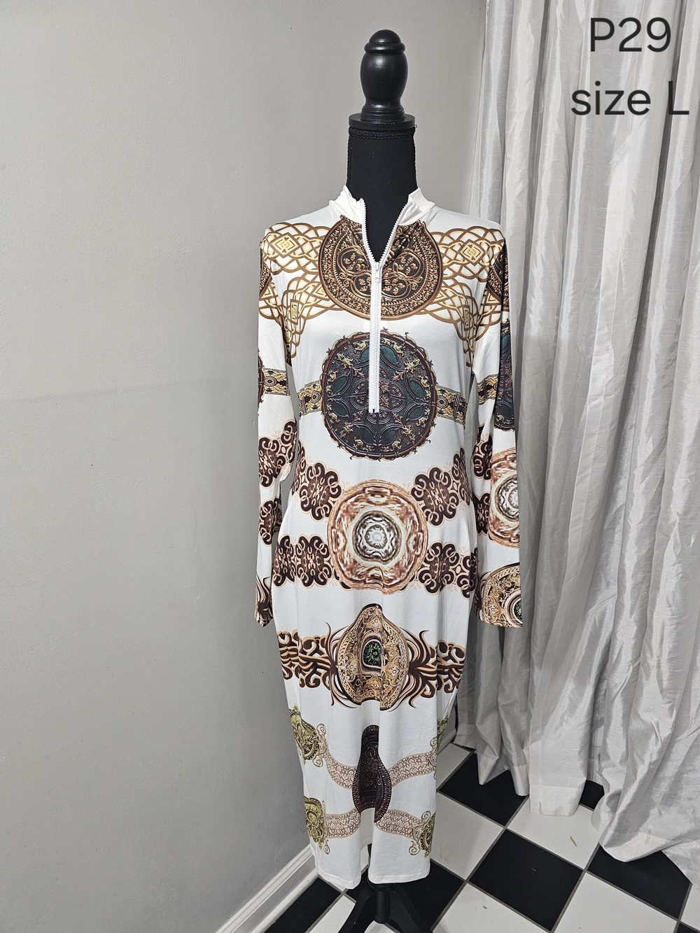 White Long Sleeve Printed Maxi Dress - Brand Unknown